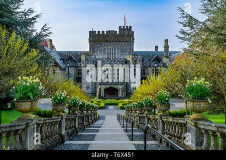 Hatley Castle, Hatley Park, Hemlocktannen, Britisch-Kolumbien (Victoria), Kanada Stockfoto