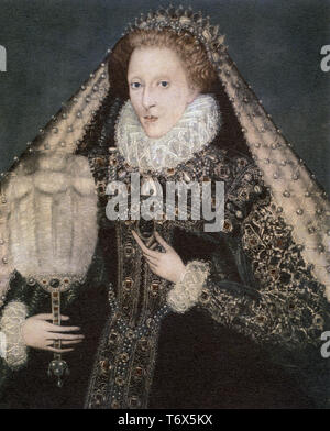 Elizabeth I (1533-1603). Nach Federico Zuccari, auch bekannt als Federico Zuccaro (c1540-1609). Elizabeth I, Königin von England und Irland vom 17. November 1558 bis zu ihrem Tod am 24. März 1603. Elizabeth, manchmal auch die Jungfrau Königin, Gloriana oder gute Königin Bess genannt, war die letzte Monarche des Hauses Tudor. Stockfoto