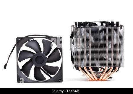 CPU-Kühler mit heat-pipes auf Weiß Stockfoto