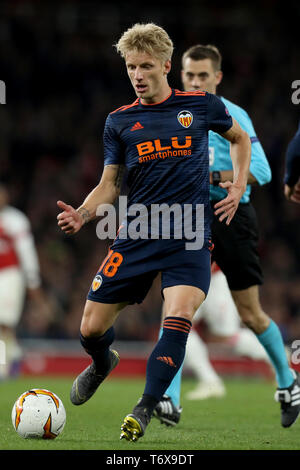 Emirates Stadium, London, UK. Zum 2. Mai, 2019. UEFA Europa League Fußball, Halbfinale 1 Bein; Arsenal gegen Valencia; Daniel Wass von Valencia Credit: Aktion plus Sport/Alamy leben Nachrichten Stockfoto