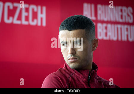 Prag, Tschechische Republik. 03 Mai, 2019. Athlet Hamid Ben Daoud (Spanien) eine Pressekonferenz besucht vor der Volkswagen Prague Marathon 2019, am 3. Mai 2019, in Prag, Tschechische Republik. Credit: Katerina Sulova/CTK Photo/Alamy leben Nachrichten Stockfoto