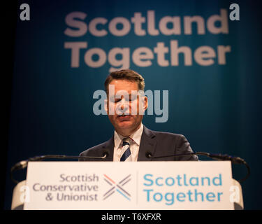 Aberdeen, Großbritannien. 3. Mai, 2019. Murdo Fraser MSP, Adressen der Schottischen Konservativen & Unionist Party Konferenz. Credit: Colin Fisher/Alamy leben Nachrichten Stockfoto