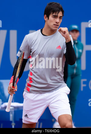 München, Deutschland. 03 Mai, 2019. Tennis ATP: - Tour - München, singles, Männer, Viertelfinale: Zverev (Deutschland) - Garin (Chile). Cristian Garin ballt seine Faust. Credit: Sven Hoppe/dpa/Alamy leben Nachrichten Stockfoto