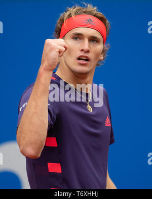 München, Deutschland. 03 Mai, 2019. Tennis ATP: - Tour - München, singles, Männer, Viertelfinale: Zverev (Deutschland) - Garin (Schweiz). Alexander Zverev ballt seine Faust. Credit: Sven Hoppe/dpa/Alamy leben Nachrichten Stockfoto