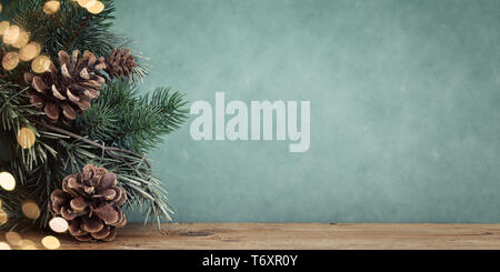 Zweig mit Tannenzapfen bokeh Hintergrund Stockfoto