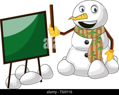 Mit Blackboard illustration Vektor auf weißem Hintergrund Schneemann Stock Vektor