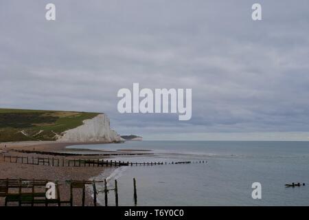 Die sieben Schwestern Kreidefelsen, Seaford, East Sussex, England. Stockfoto