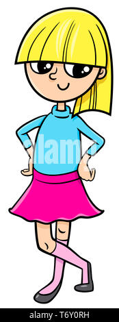 Jugendlich oder elementare Mädchen Cartoon Illustration Stockfoto