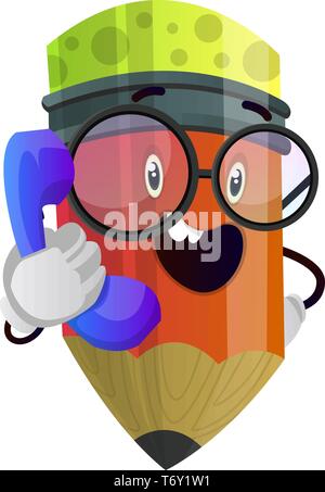 Roter Stift mit Brille und am Telefon zu sprechen Illustration Vektor auf weißem Hintergrund Stock Vektor