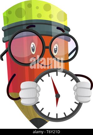 Roter Stift mit einer Uhr in seinen Händen illustration Vektor auf weißem Hintergrund Stock Vektor