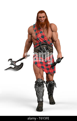 Viking The Highland Krieger in einen weißen Hintergrund. Dieser Krieger wird etwas in ihre Kreationen setzen Stockfoto