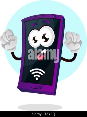 Mobile emoji mit einer Wi-Fi-Signal- und hands up Illustration Vektor auf weißem Hintergrund Stock Vektor