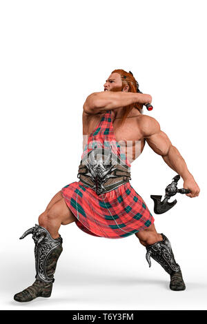 Viking The Highland Krieger in einen weißen Hintergrund. Dieser Krieger wird etwas in ihre Kreationen setzen Stockfoto