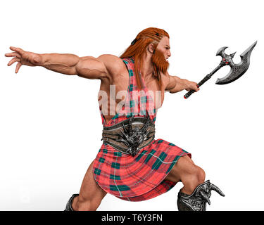 Viking The Highland Krieger in einen weißen Hintergrund. Dieser Krieger wird etwas in ihre Kreationen setzen Stockfoto