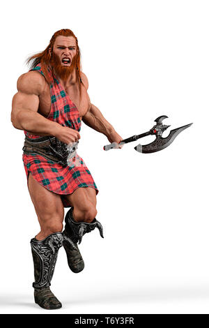 Viking The Highland Krieger in einen weißen Hintergrund. Dieser Krieger wird etwas in ihre Kreationen setzen Stockfoto