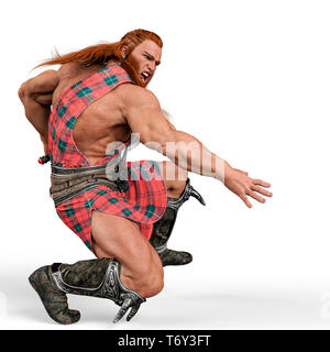 Viking The Highland Krieger in einen weißen Hintergrund. Dieser Krieger wird etwas in ihre Kreationen setzen Stockfoto