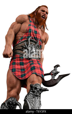 Viking The Highland Krieger in einen weißen Hintergrund. Dieser Krieger wird etwas in ihre Kreationen setzen Stockfoto