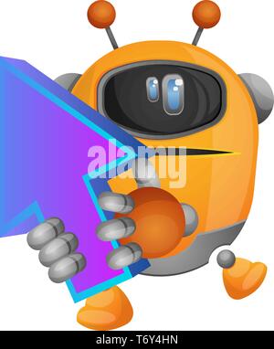 Cartoon Roboter holding Pfeil nach oben Illustration Vektor auf weißem Hintergrund Stock Vektor