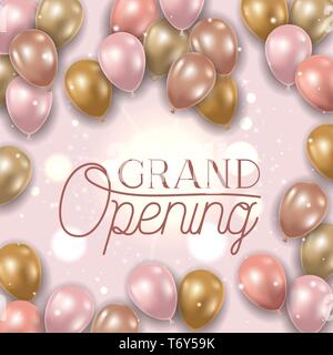 Grand opening Nachricht und Ballons Helium Stock Vektor