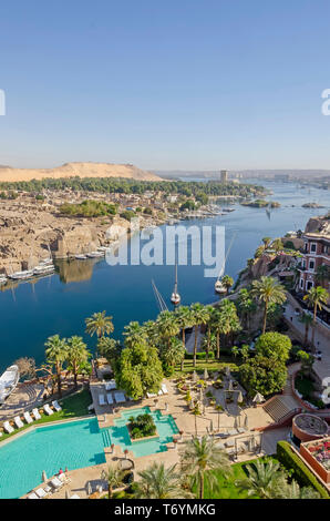 Oben auf Nil und die Insel Elephantine, Aswan Ägypten Stockfoto