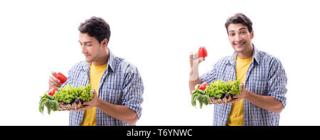 Mann mit Korb mit Obst und Gemüse Stockfoto