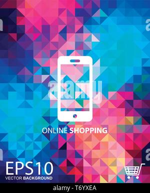 Mobile online Einkaufen mit bunten Hintergrund Stock Vektor