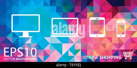 Online shopping Symbol mit bunten Hintergrund. Stock Vektor
