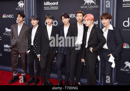 LAS VEGAS, NV - Mai 01: (L-R) J - Hoffnung, V, Jungkook, Jimin, Suga, Jin, und RM der BTS die 2019 Billboard Music Awards im MGM Grand Garden Arena besuchen am 1. Mai 2019 in Las Vegas, Nevada. Stockfoto