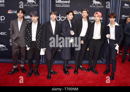 LAS VEGAS, NV - Mai 01: (L-R) J - Hoffnung, V, Jungkook, Jimin, Suga, Jin, und RM der BTS die 2019 Billboard Music Awards im MGM Grand Garden Arena besuchen am 1. Mai 2019 in Las Vegas, Nevada. Stockfoto