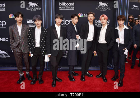 LAS VEGAS, NV - Mai 01: (L-R) J - Hoffnung, V, Jungkook, Jimin, Suga, Jin, und RM der BTS die 2019 Billboard Music Awards im MGM Grand Garden Arena besuchen am 1. Mai 2019 in Las Vegas, Nevada. Stockfoto