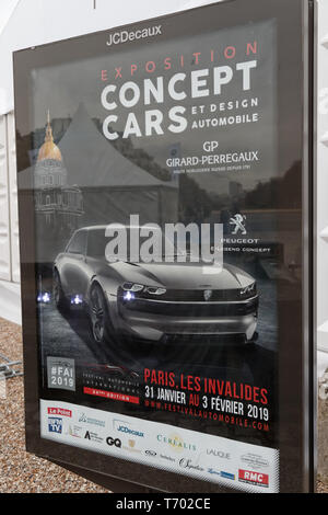 Paris, Frankreich. 31 Jan, 2019. Das Plakat der 34. Internationalen Automobil Festival. Credit: Veronique Phitoussi/Alamy Stock Foto Stockfoto