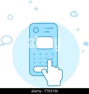 Finger Eingeben einer SMS-Nachricht auf dem Smartphone Flachbild Vektor Icon. Dialog und Kommunikation Abbildung. Licht Flat Style. Blue Monochrome Design. Editab Stock Vektor