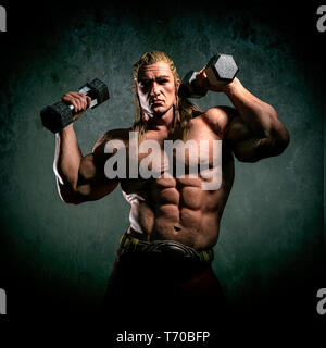 Viking Mann tun sich einige kreative Sensor in ihre Kreationen setzen Stockfoto