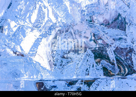 Eis Hintergrund. Hintergrundbeleuchtung mit der Sonne Stockfoto