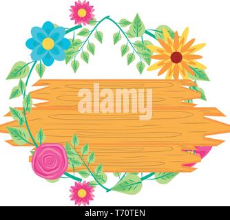 Krone der schönen Blumen mit Holz- label Vector Illustration Design Stock Vektor