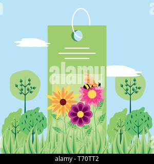 Tag in Szene natürlichen mit Blumen und Bienen Vector Illustration Design Stock Vektor