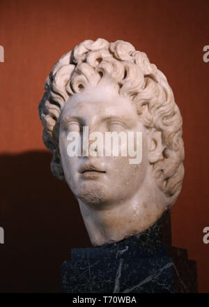 Alexander der Große (356 v. Chr.-323 v. Chr.). Italica, Andalusien. 117-138 AD. Spanien. Das archäologische Museum von Sevilla. Andalusien. Spanien. Stockfoto