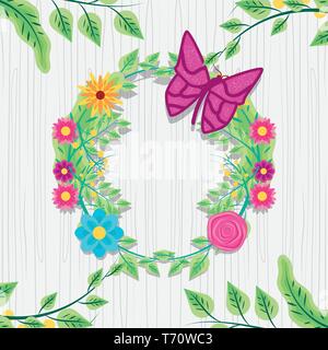 Krone der Blumen mit Schmetterling und Blätter Vector Illustration Design Stock Vektor