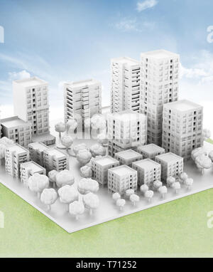 Das Architekturmodell in einem 3D-Drucker gedruckt. 3D-Darstellung. Stockfoto