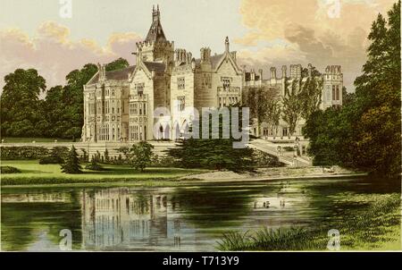 Farbe drucken Darstellung Adare Manor, ein aus dem 17. Jahrhundert Kalender Haus, mit 365 Fenster, 52 Schornsteine, und eine Backsteinfassade, direkt neben dem Fluss Maigue in der Grafschaft Limerick, Irland, in FO (Francis Orpen) Morris'' veröffentlicht eine Reihe von malerischen Blick auf die Sitze der Adligen und der Herren von Großbritannien und Irland, mit beschreibenden und historischen Buchdruck", 1840. Mit freundlicher Genehmigung Internet Archive. () Stockfoto