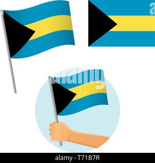 Bahamas Fahne in der Hand. Patriotischen Hintergrund. Flagge der Bahamas Vector Illustration Stock Vektor