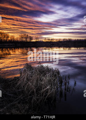 Reflexionen der Sonnenuntergang am See Stockfoto