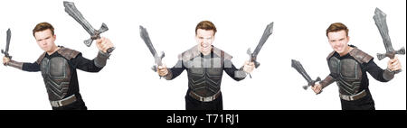 Junge lustige Mann in Rüstung Anzug Stockfoto