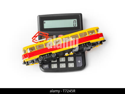 Taschenrechner und Spielzeug Straßenbahn Stockfoto