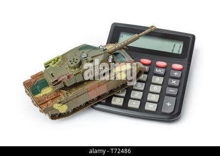 Taschenrechner und Spielzeug Panzer Stockfoto