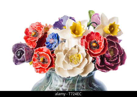 Keramik dekorative Blumen Blumenstrauß in Vase Stockfoto