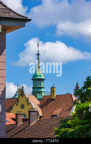 Historisches Wohnhaus, sogenannte Abel Haus, am Brettermarkt 8 in der Altstadt von Lindau im Bodensee, Bayern, Deutschland, Europa. Stockfoto