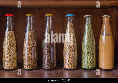 Bier Zutaten in Flaschen - Brauerei in Belgien Stockfoto