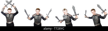 Junge lustige Mann in Rüstung Anzug Stockfoto