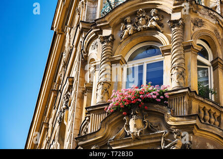 Blumen wachsen in einem Fenster Garten Stockfoto